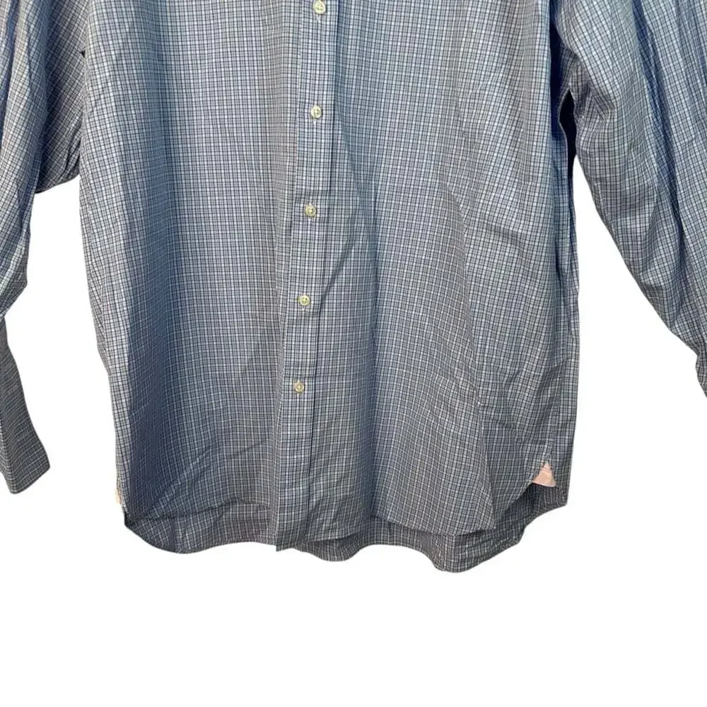 Thomas Pink Blue Check Shirt 17 Cotton Tailored Fit Button Front Businesscore